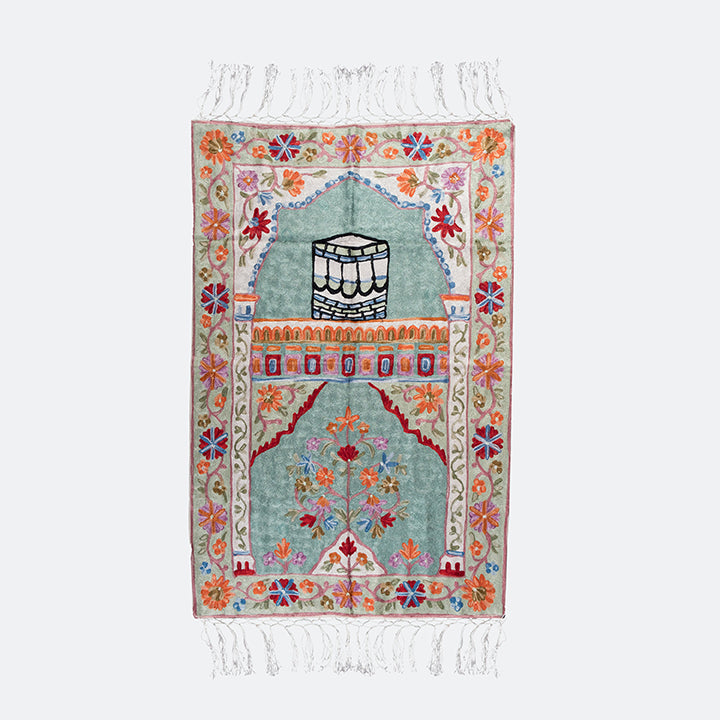 Kashmir Embroidered Prayer Mat-Makkah Design 1